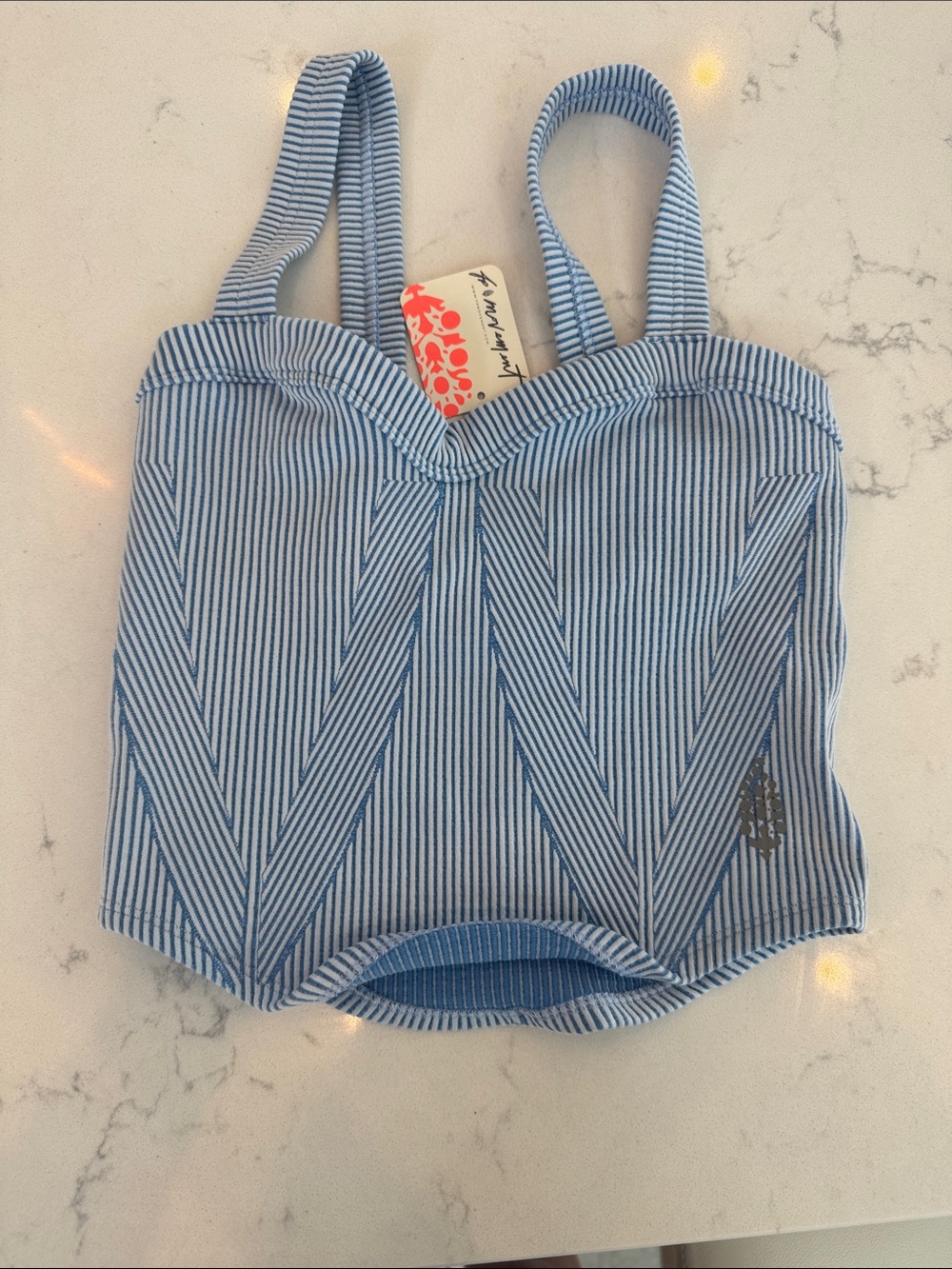 Free People Blue and White Striped Sweetheart Tank